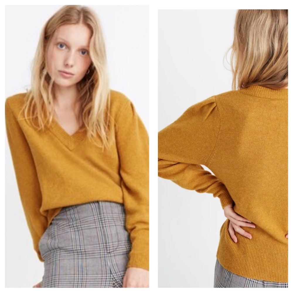 Madewell V-Neck puff sleeves Sweater Mustard Yellow L